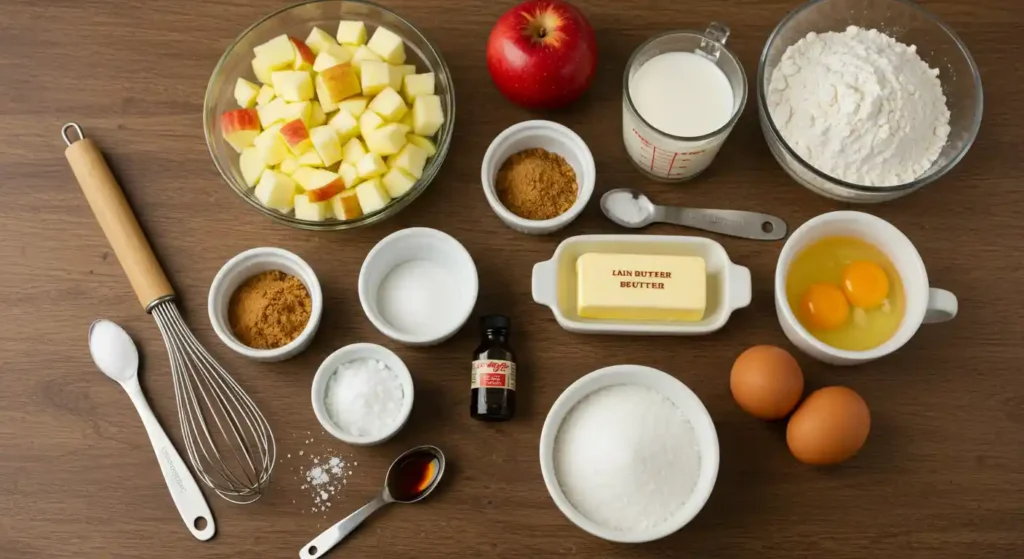 Apples, Flour, Cinnamon, and Sugar for Apple Fritter Bread
