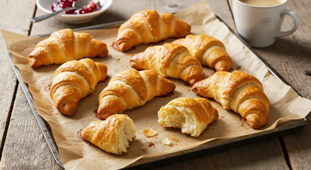 Baked Swiss Gipfeli Croissants on a Wooden Tray