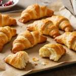 Baked Swiss Gipfeli Croissants on a Wooden Tray
