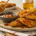 Golden Fried Chicken Tenders Drizzled with Hot Honey Sauce
