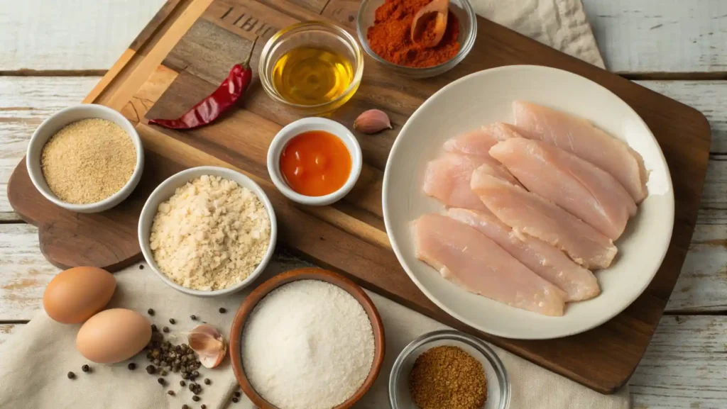 A Flat-Lay of Ingredients for Making Spicy Honey Chicken
