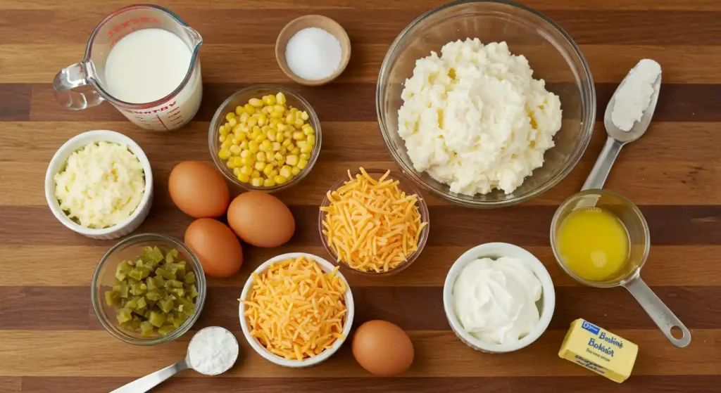 Jiffy Mexican Cornbread Ingredients Laid Out for Baking