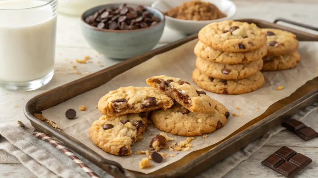 Golden Brown Rice Krispie Chocolate Cookies on Baking Tray