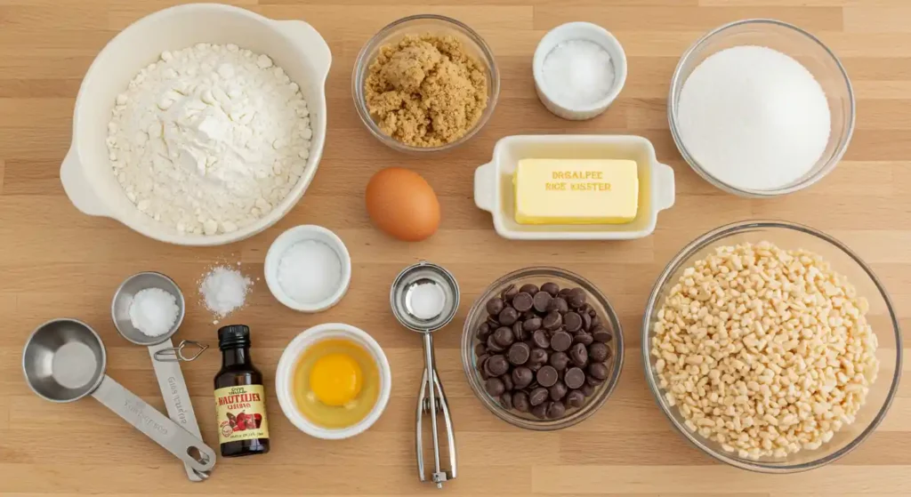 Prepped Ingredients for Rice Krispie Chocolate Cookies on Kitchen Counter
