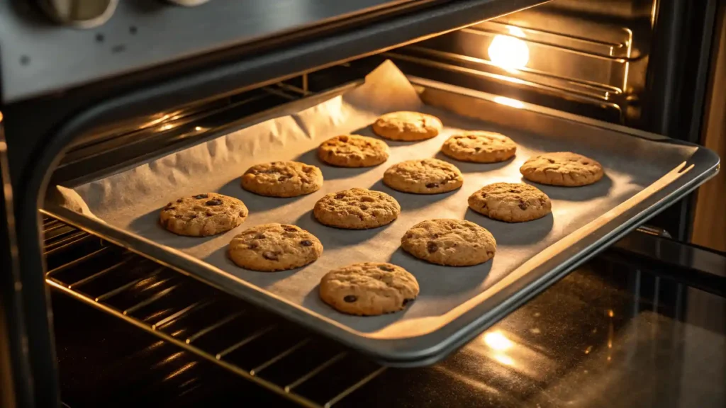 Cookies Baking in Oven with Crispy Edges Forming