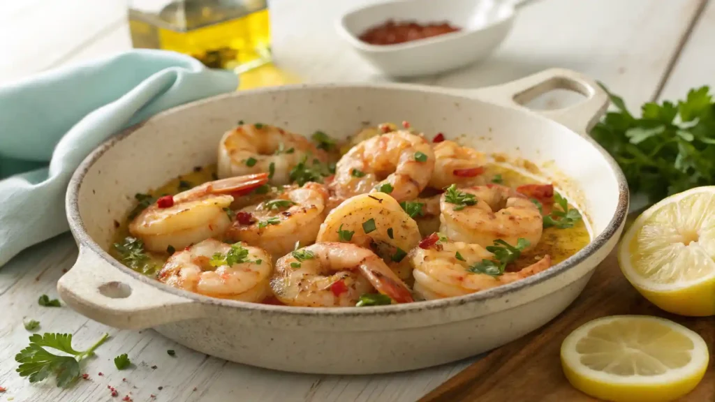Delicious Garlic Shrimp on a Plate with Fresh Herbs