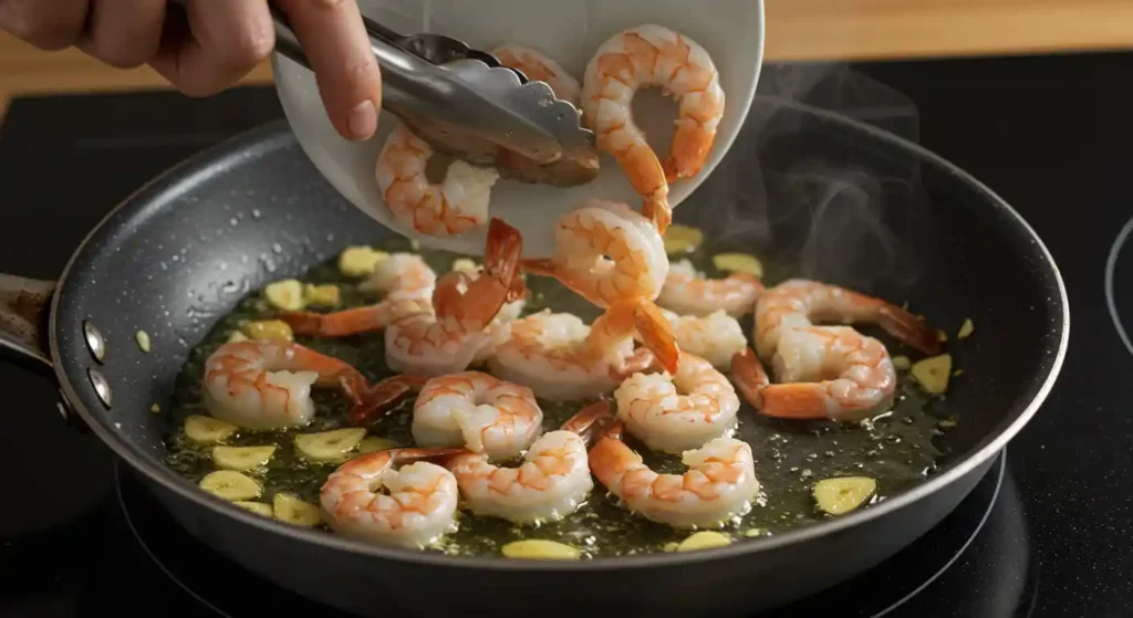 Shrimp Sautéed in Skillet with Golden Garlic
