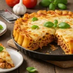 Golden Baked Stuffed Rigatoni with Cheese and Tomato Sauce