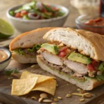 Completed Turkey Mexican Torta Served with Salsa and Lime