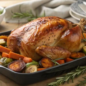 Sliced Roasted Turkey on a Platter with Side Dishes