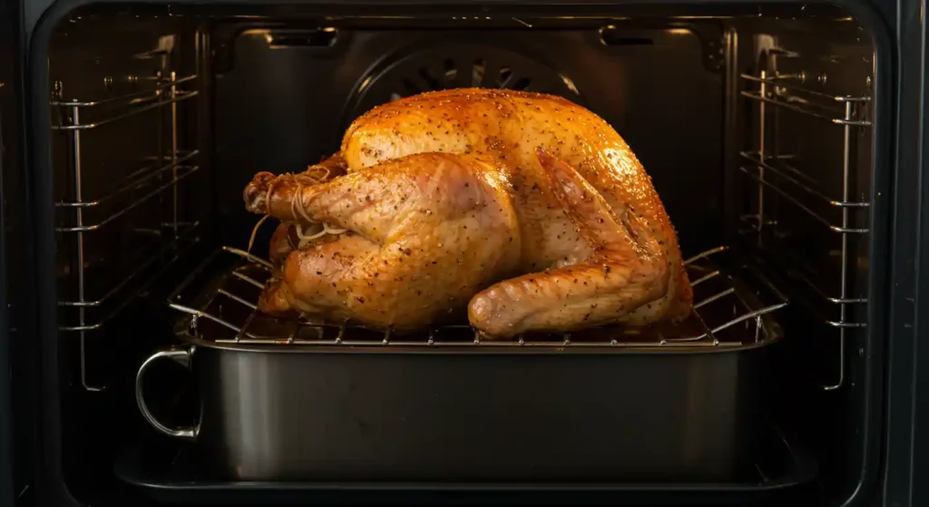 Golden Turkey Roasting Inside a Convection Oven