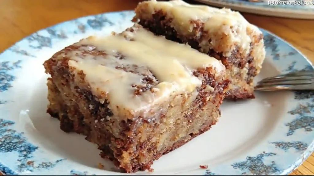Delicious banana bread brownies with chocolate drizzle and banana slices