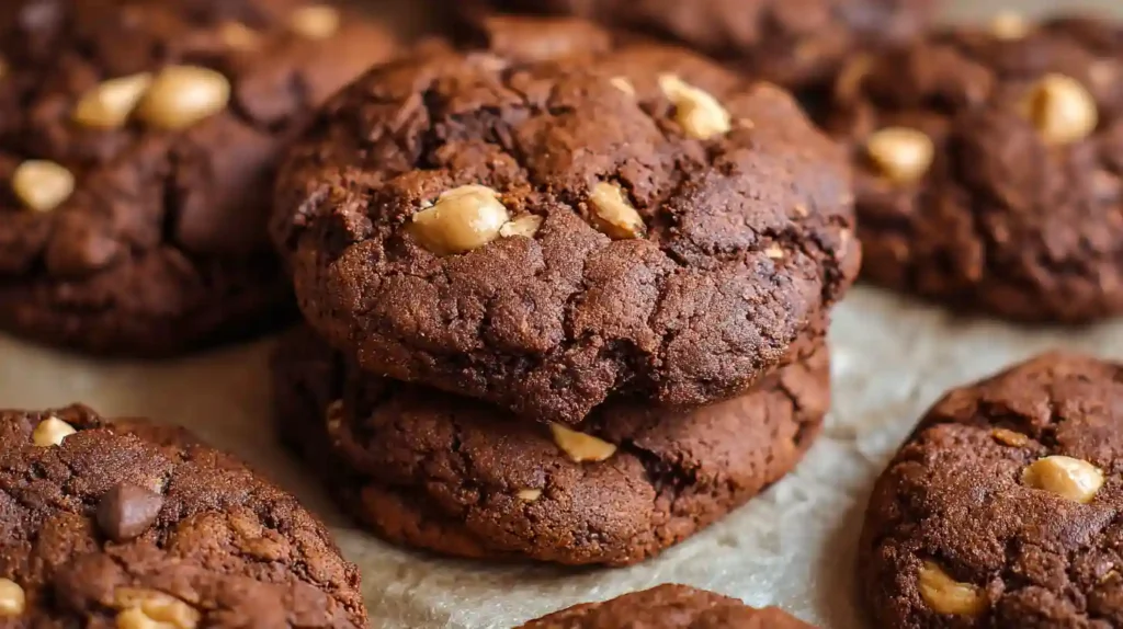 Delicious Chocolate Peanut Butter Cookies on a plate ready to enjoy