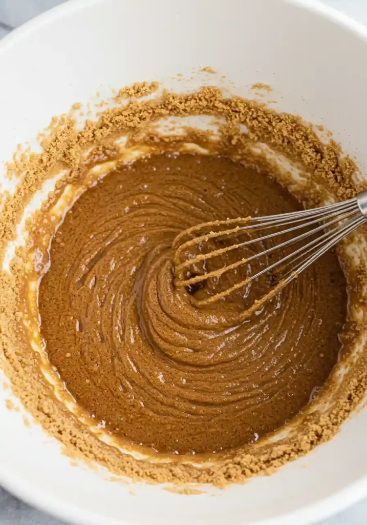 Pouring Wet Ingredients into Dry Mixture for Coffee Cake