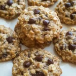 Homemade oatmeal chocolate chip cookies on a cooling rack