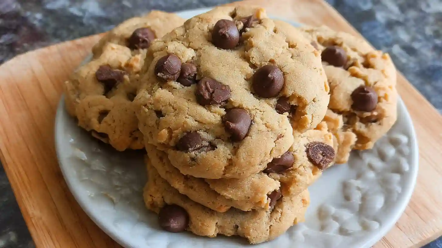 Delicious peanut butter chocolate chip cookies on a plate