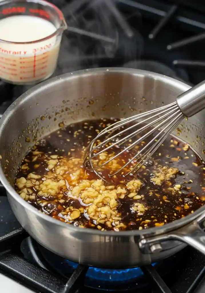 Preparing Homemade Teriyaki Sauce in Saucepan