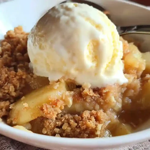 Sugar Free Apple Crisp served in a bowl with fresh apples and oats