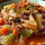 Delicious bowl of best cabbage soup served with fresh herbs and ingredients.