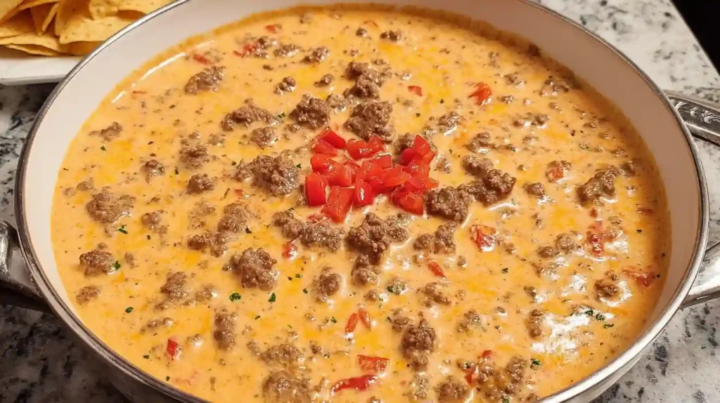 Delicious Velveeta and Rotel Dip served with tortilla chips