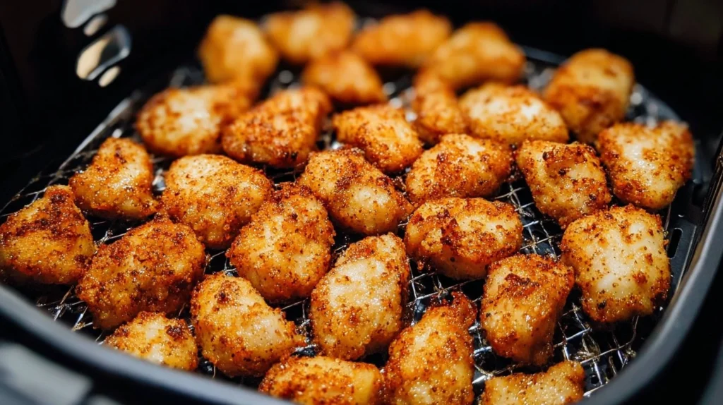 Crispy air fryer boneless chicken bites served with dipping sauce