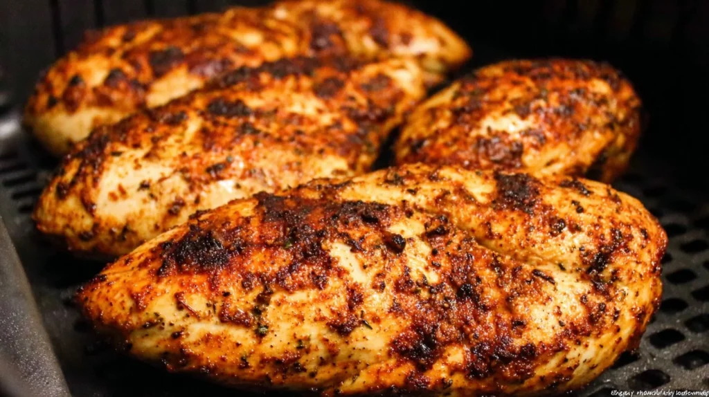 Deliciously cooked air fryer chicken breasts served on a plate