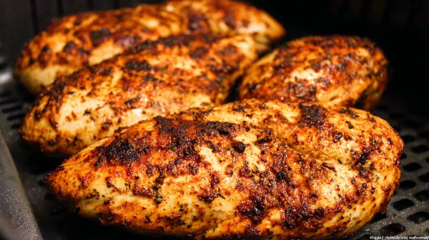 Deliciously cooked air fryer chicken breasts served on a plate