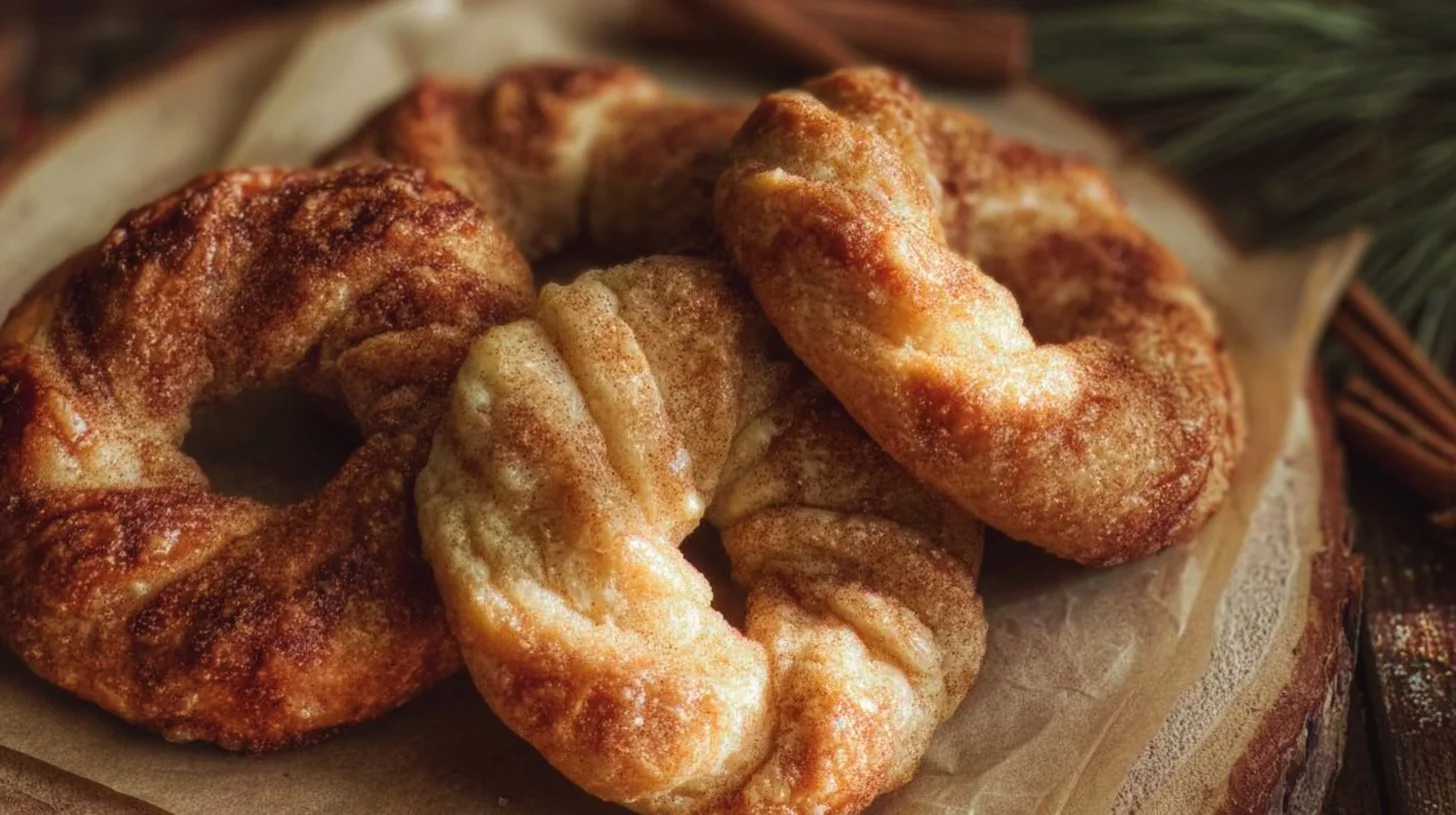 Baked apple pie rings showcasing golden-brown crust and delicious apple filling.