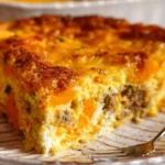 Delicious breakfast casserole with eggs, cheese, and veggies