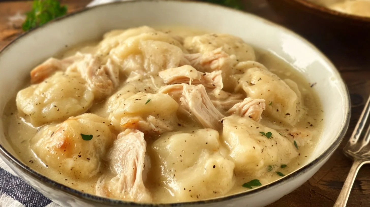 Delicious Cracker Barrel Chicken and Dumplings served in a bowl