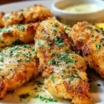 Crispy Garlic Parmesan Chicken Tenders served with dipping sauce