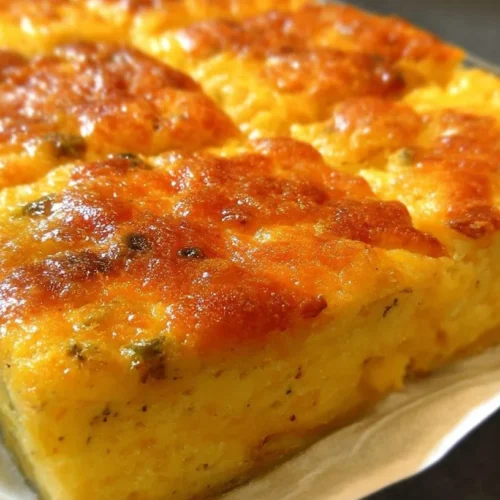 Hearty four-cheese casserole topped with melted cheese and herbs