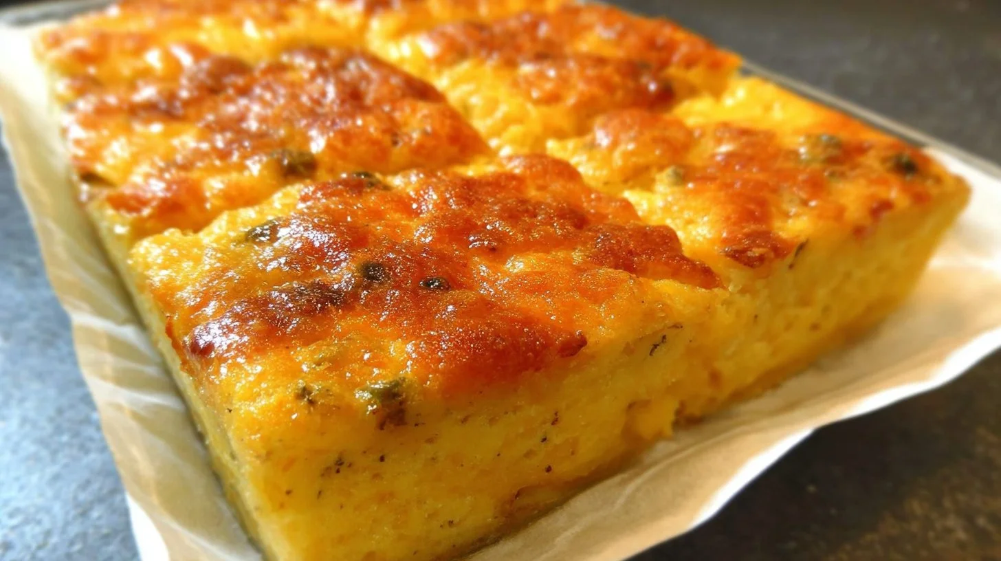 Hearty four-cheese casserole topped with melted cheese and herbs