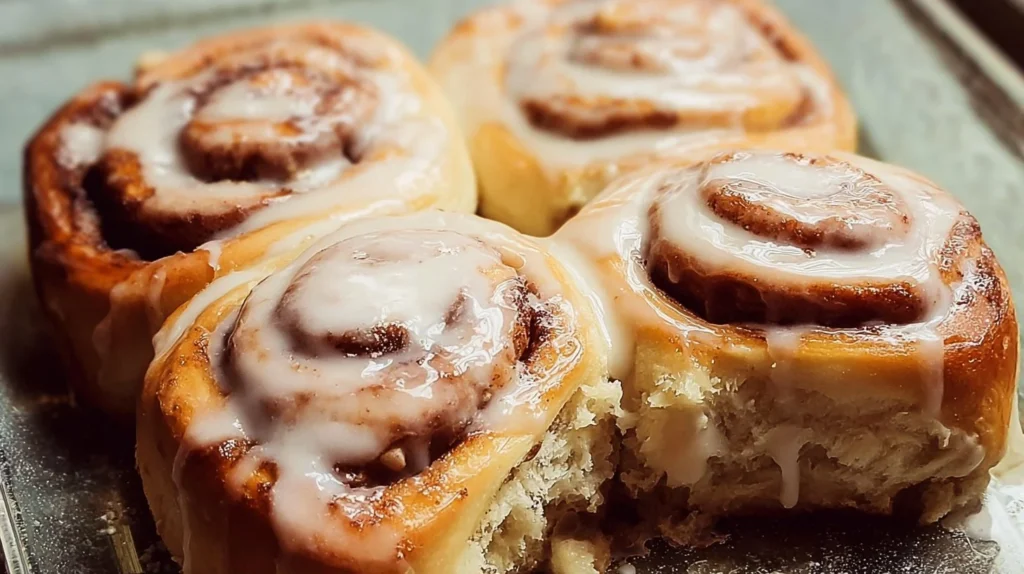 Freshly baked homemade cinnamon rolls with cream cheese frosting