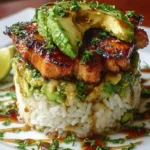 Honey Lime Chicken served with Avocado Rice Stack for a delicious meal