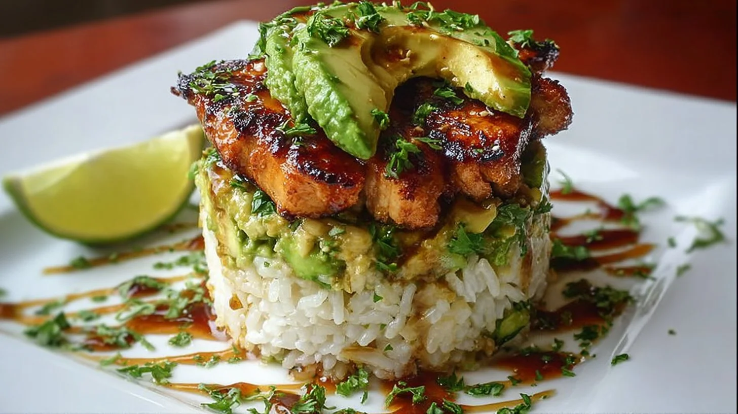 Honey Lime Chicken served with Avocado Rice Stack for a delicious meal