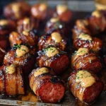 Mustard Hasselback Kielbasa Bites ready to serve