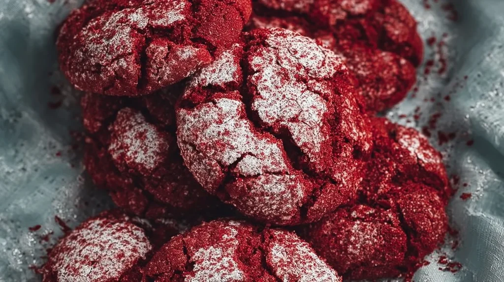 Red Velvet Cake Cookies decorated with cream cheese frosting and sprinkles