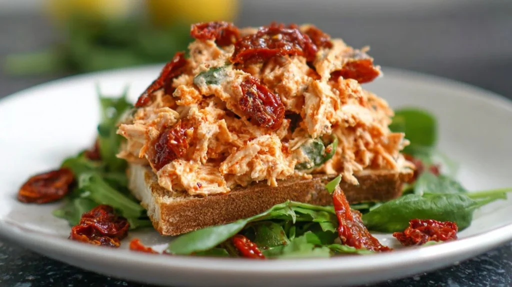 Sun Dried Tomato Chicken Salad with fresh ingredients and vibrant colors