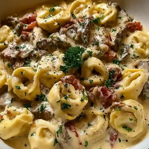 Cheesesteak Tortellini in Creamy Provolone Sauce