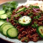 Spicy Korean Ground Beef with Cucumber Salad