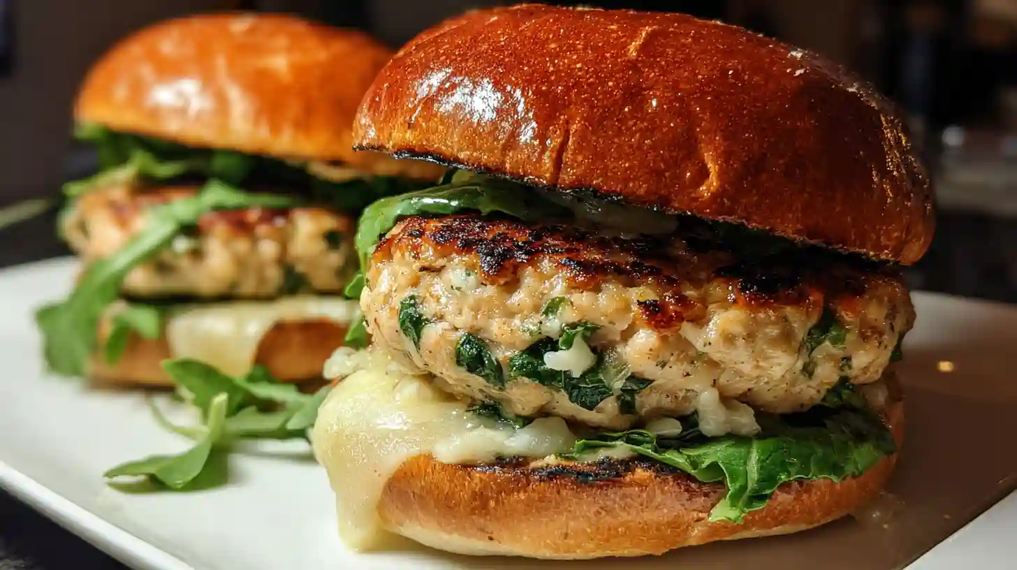 White Cheddar and Spinach Chicken Burgers