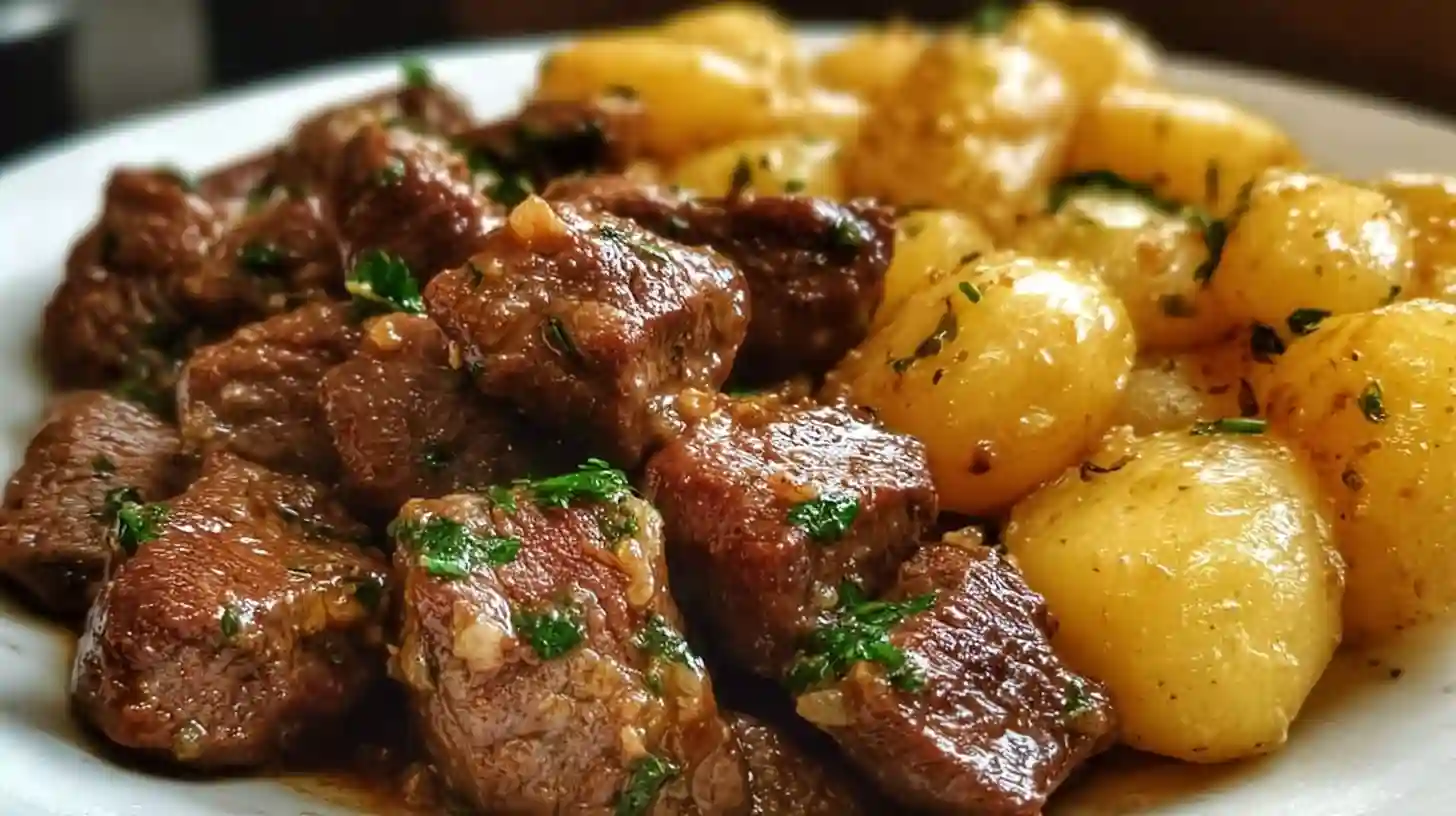 Garlic Butter Beef Bites & Potatoes