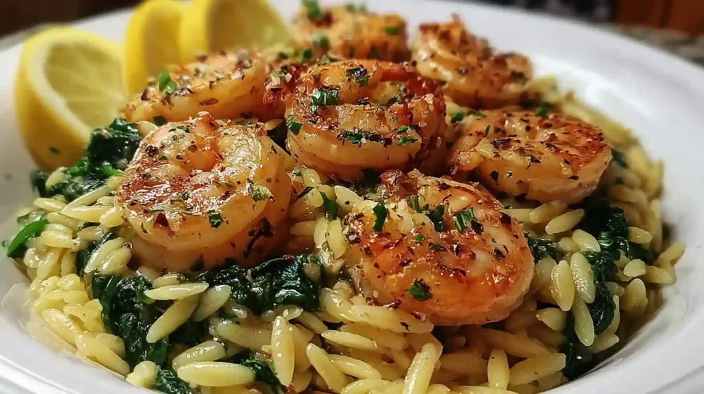 Lemon Garlic Shrimp with Spinach Orzo