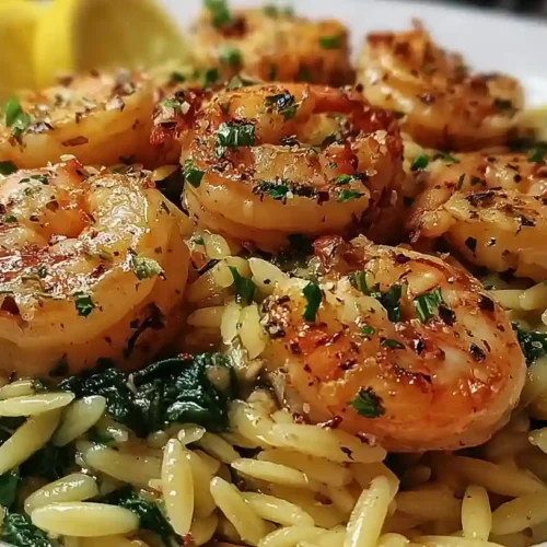 Lemon Garlic Shrimp with Spinach Orzo
