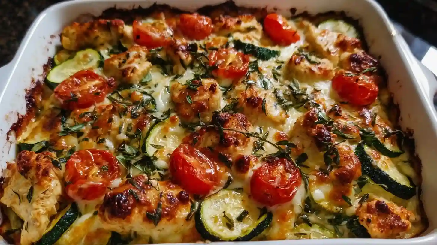 Mediterranean Chicken Zucchini Bake