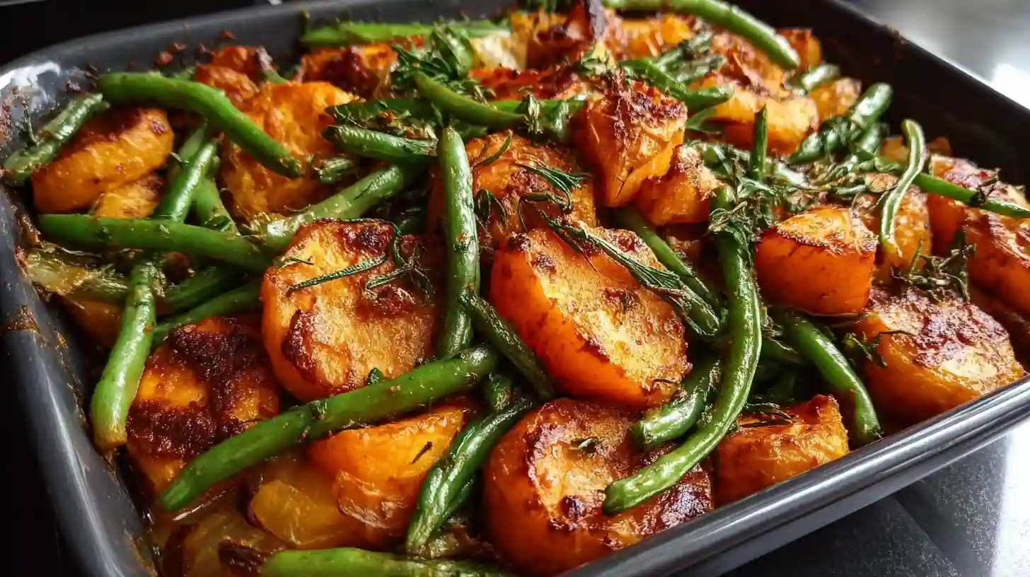 Sweet Potato & Green Bean Tray Bake