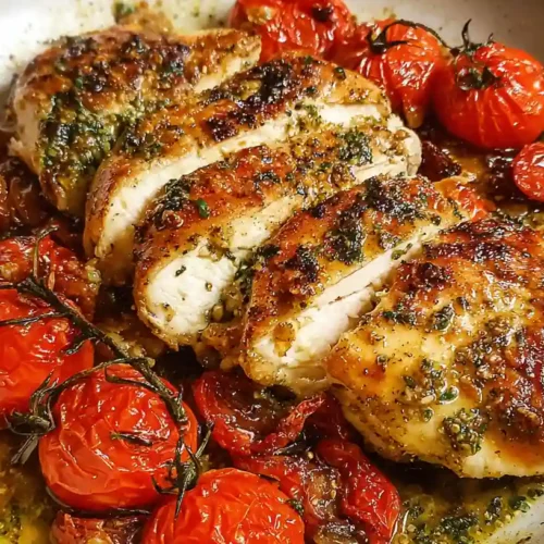 Creamy Pesto Chicken with Roasted Tomatoes