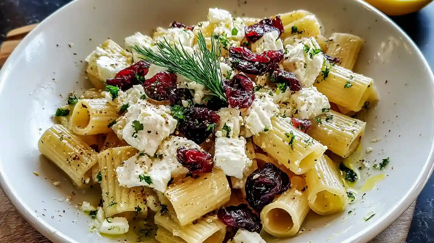 Feta & Cranberry Rigatoni Salad with Lemon Vinaigrette