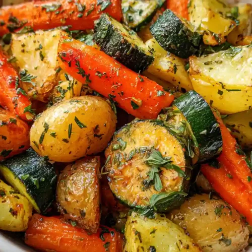 Garlic Herb Roasted Potatoes Carrots and Zucchini